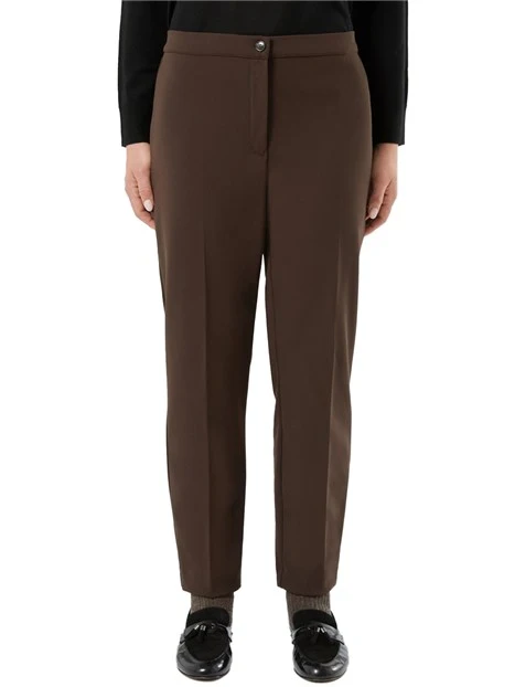 PANTALONI CHINO SLIM IN JERSEY SCUBA CRÊPE DONNA MARRONE