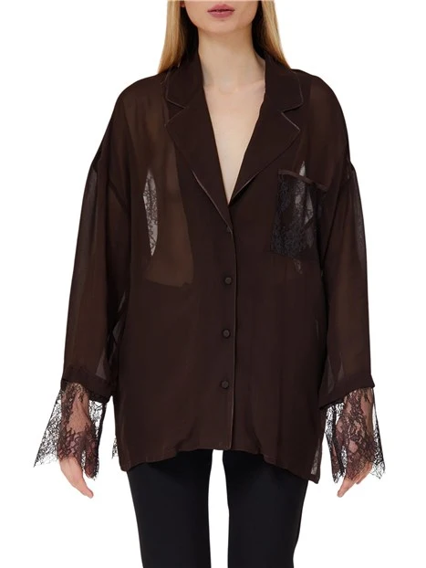 CAMICIA ELEGANTE A MANICHE LUNGHE IN PIZZO DONNA