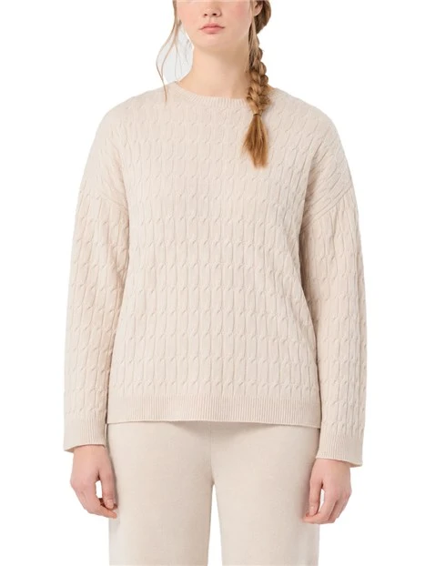 MAGLIA GIROCOLLO CON LAVORAZIONE A TRECCE IN MISTO LANA E CACHEMIRE DONNA BEIGE