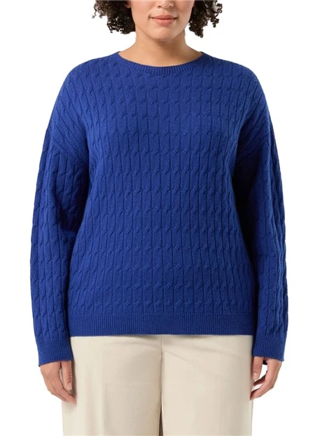 MAGLIA GIROCOLLO CON LAVORAZIONE A TRECCE IN MISTO LANA E CACHEMIRE DONNA BLU