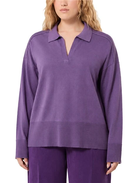 MAGLIA CON SCOLLO A V MODELLO POLO  IN MISTO LANA DONNA VIOLA