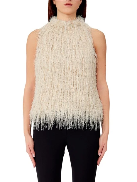 TOP SMANICATO CON FRANGE DONNA AVORIO