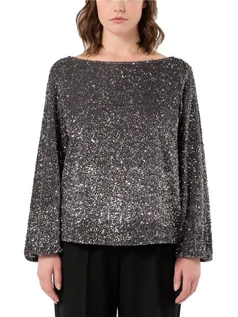 BLUSA A MANICA LUNGA IN CINIGLIA CON PAILLETTES DONNA GRIGIO