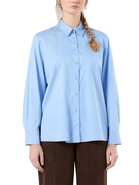 CAMICIA IN RASO DI COTONE STRETCH CON LINEA DRITTA DONNA AZZURRO