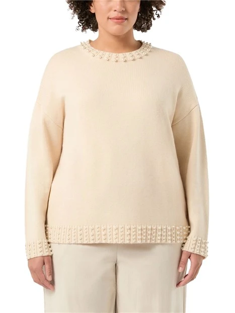 MAGLIA GIROCOLLO IN MISTO CASHMERE CON RICAMO DI PERLE DONNA AVORIO