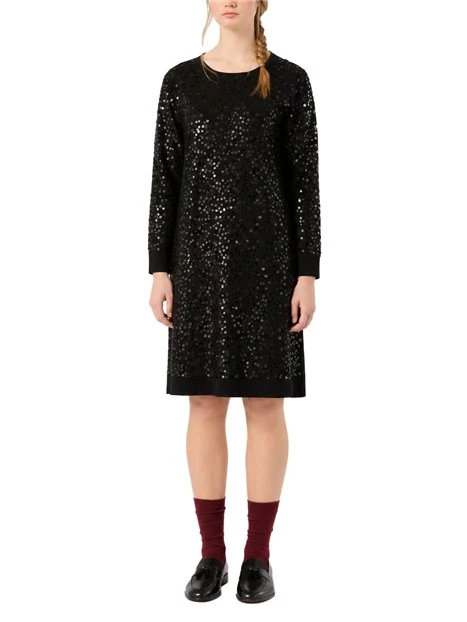 VESTITO CORTO IN MAGLIA DI VISCOSA STRETCH CON PAILLETTES DONNA NERO