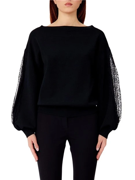 MAGLIA CON SCOLLO A BARCA E MANICHE VOLUMINOSE DONNA