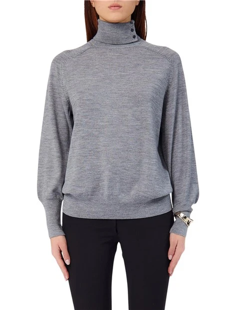 MAGLIA DOLCEVITA CON BOTTONI SUL COLLO DONNA GRIGIO MELANGE