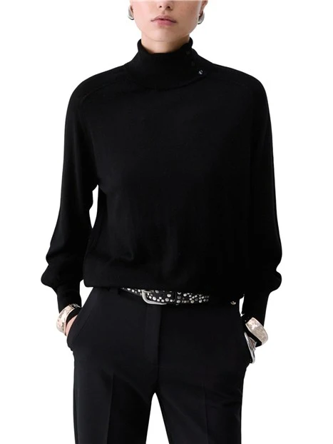 MAGLIA DOLCEVITA CON BOTTONI SUL COLLO DONNA NERO