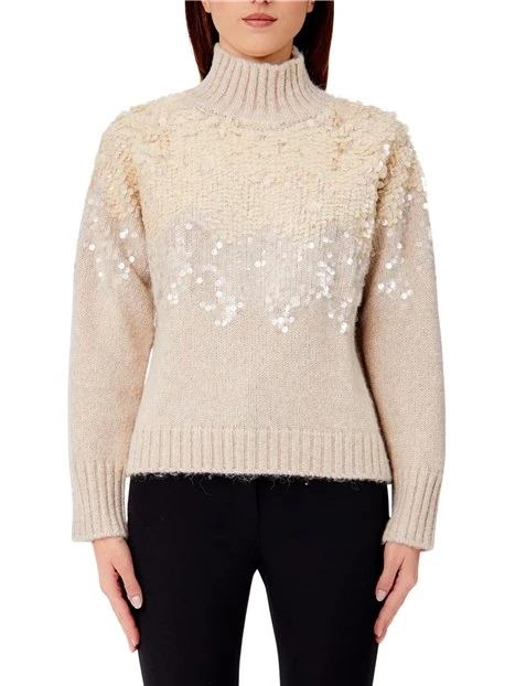MAGLIA DOLCEVITA CON RICAMO PAILETTE DONNA GOLD ROSE