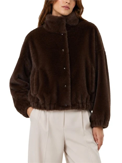 GIACCA IN ECO PELLICCIA CROPPED LINEA BOXY DONNA MARRONE