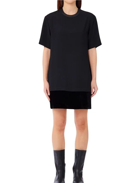 VESTITO CORTO A TUNICA CON INSERTO IN PIZZO DONNA NERO