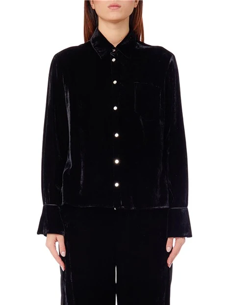 CAMICIA BI-MATERIALE CON PLISSE SU RETRO DONNA NERO