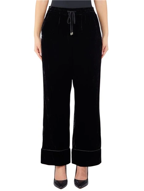 PANTALONI PALAZZO STILE PIGIAMA CON BANDE LATERALI DONNA NERO