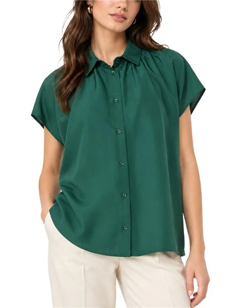 CAMICIA AMPIA A MANICA CORTA IN PURA SETA DONNA VERDE