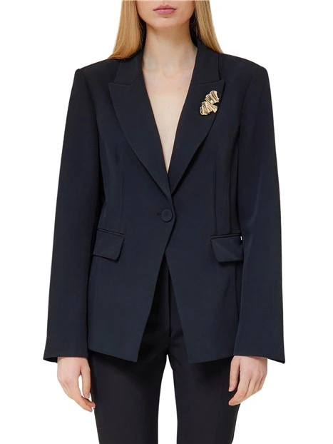 GIACCA BLAZER MONOPETTO CON ZIP E INSERTO SU MANICA DONNA NERO