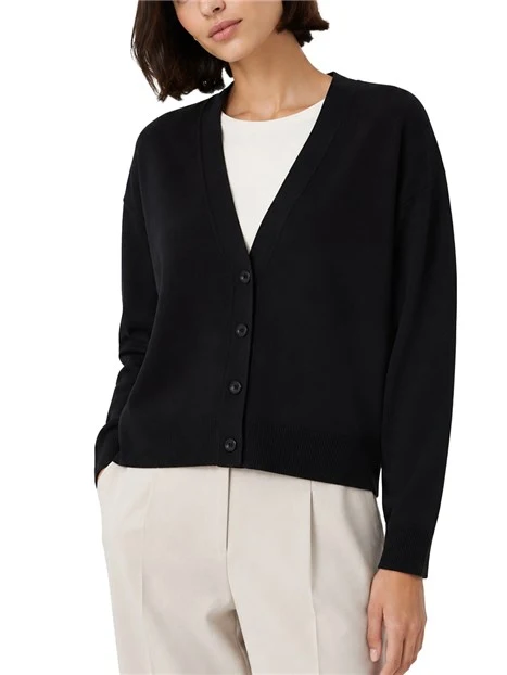 CARDIGAN CON SCOLLO A V IN VISCOSA CRÊPE DONNA NERO