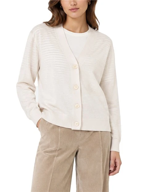 CARDIGAN CON SCOLLO A V IN LANA SETA E CASHMERE DONNA AVORIO