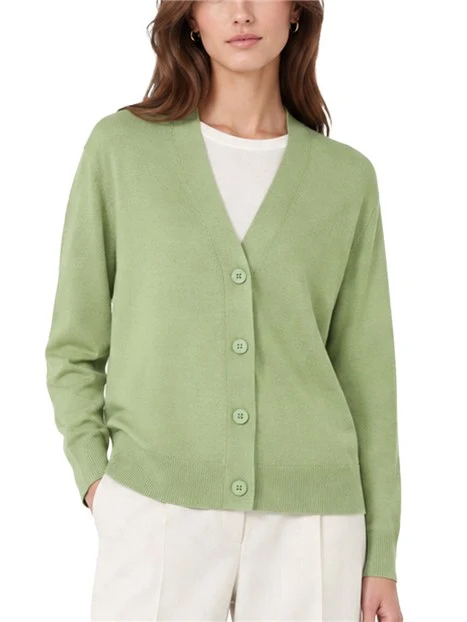 CARDIGAN CON SCOLLO A V IN LANA SETA E CASHMERE DONNA VERDE