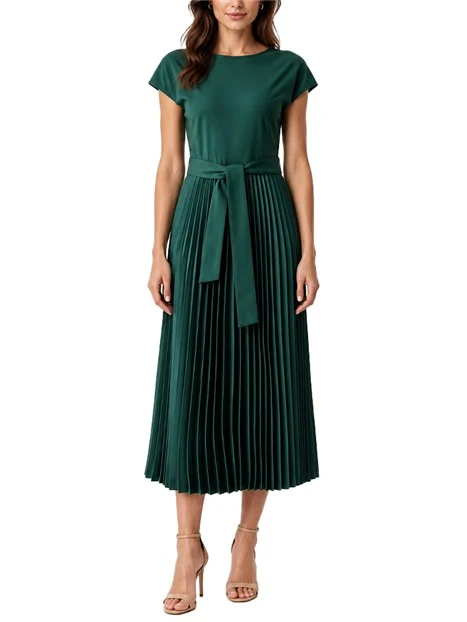 VESTITO LUNGO FIT AND FLARE CON GONNA PLISSÉ DONNA VERDE