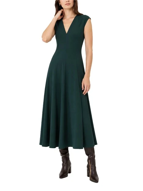 VESTITO LUNGO SMANICATO SVASATO CON SCOLLO A V DONNA VERDE