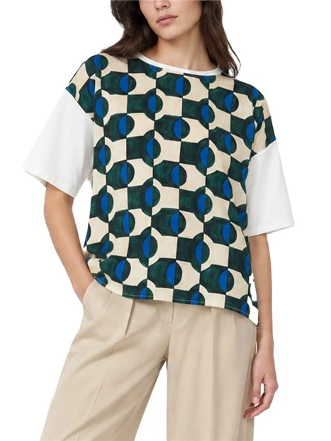 T-SHIRT MANICA CORTA IN COTONE CON INSERTO FRONTALE IN SETA DONNA