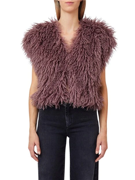 GILET CROPPED MONOPETTO SMANICATO CON APPLICAZIONE DI STRASS DONNA VIOLA