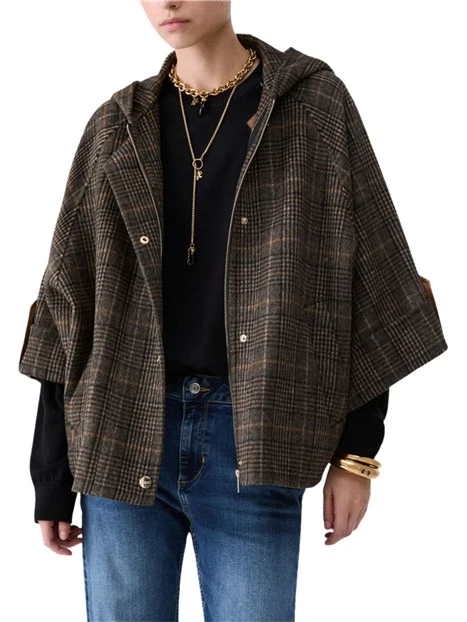 CAPPA IN PANNO CON RETRO IN NYLON MATELASSÉ E CAPPUCCIO DONNA CAMEL CHECK