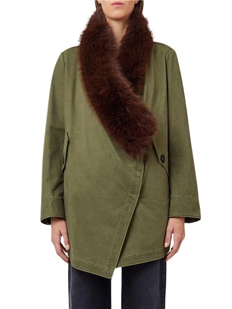 CAPPOTTO LUNGO STILE PARKA CON COLLO IN PELLICCIA DONNA VERDE