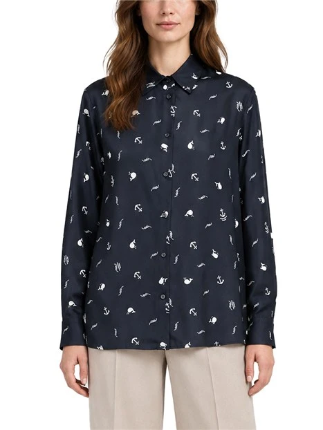 CAMICIA IN TWILL DI PURA SETA STAMPATA ALL OVER DONNA BLU