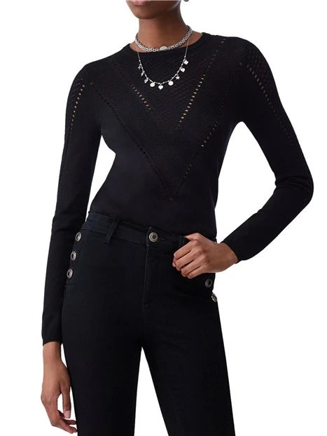 MAGLIA IN MISTO VISCOSA A TRAFORI CON CUT-OUT DONNA NERO