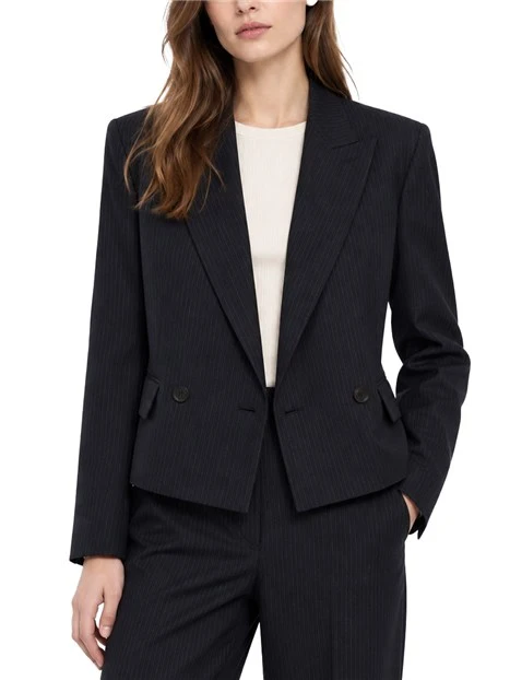 BLAZER CROP DOPPIOPETTO GESSATO DONNA BLU