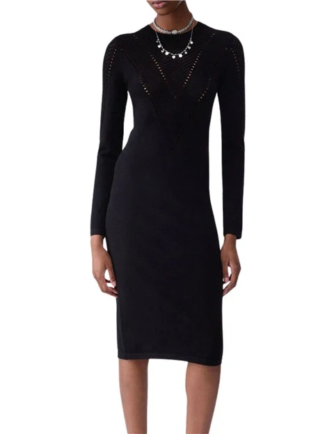 VESTITO LUNGO IN MAGLIA CON DETTAGLI TRAFORATI DONNA NERO