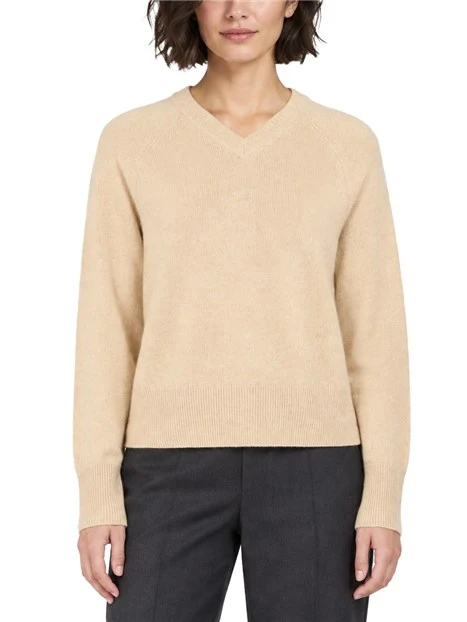 MAGLIA CON SCOLLO A V IN PURO CASHMERE DONNA BEIGE