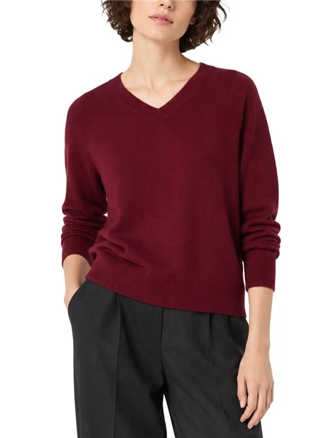 MAGLIA CON SCOLLO A V IN PURO CASHMERE DONNA BORDEAUX