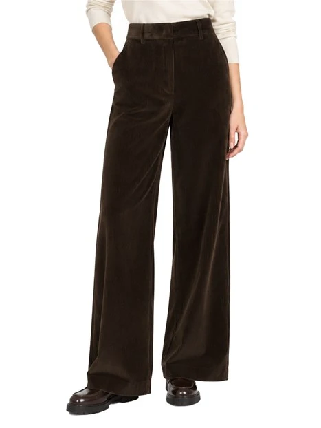 PANTALONE PALAZZO IN VELLUTO IN PURO COTONE A COSTE DONNA MARRONE SCURO