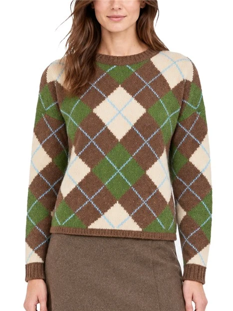 MAGLIA GIROCOLLO ARGYLE IN LANA CON INTARSI DONNA MARRONE