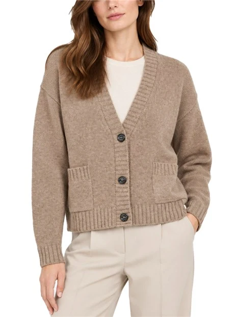 CARDIGAN IN PURA LANA CON SCOLLO A V DONNA MARRONE