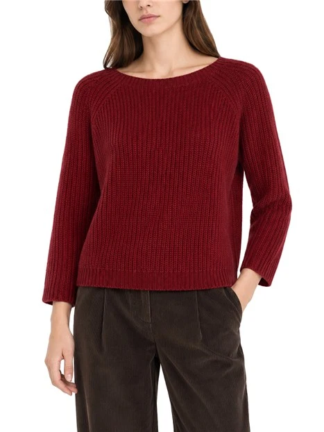 MAGLIA GIROCOLLO IN MISTO MOHAIR LAVORATA A PUNTO PANNOCCHIA DONNA BORDEAUX