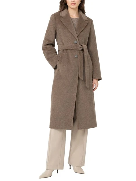 CAPPOTTO LUNGO IN LANA E ALPACA CON CINTURA DONNA MARRONE