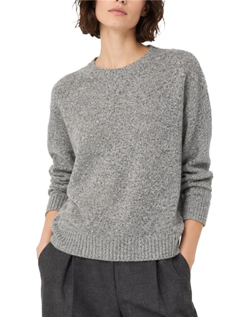 MAGLIA GIROCOLLO EFFETTO TWEED IN MISTO LANA E SETA  DONNA GRIGIO