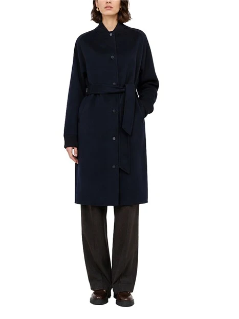 CAPPOTTO LUNGO IN PURA LANA CON INSERTO TRAPUNTATO DONNA BLU