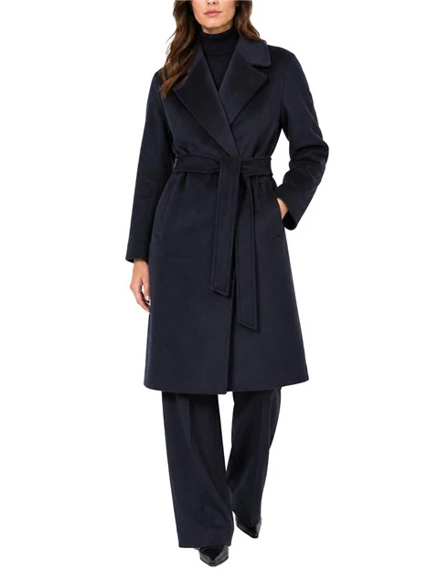 CAPPOTTO MIDI A VESTAGLIA IN PURA LANA DONNA BLU