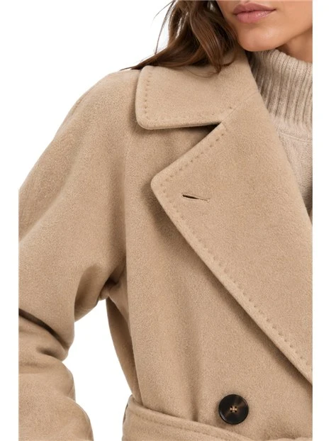 CAPPOTTO LUNGO A VESTAGLIA IN PURA LANA DONNA BEIGE