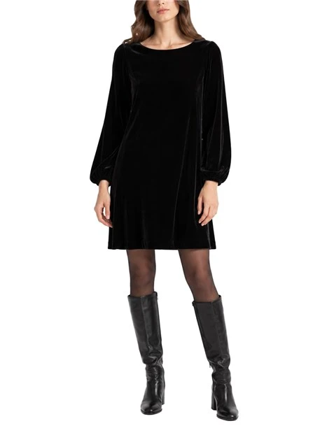 VESTITO CORTO IN MISTO VISCO E SETA DONNA NERO