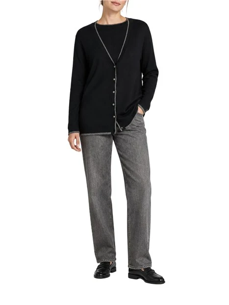 MAGLIA CARDIGAN IN VISCOSA CON SCOLLO A V PROFONDO DONNA NERO