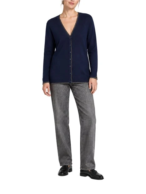 MAGLIA CARDIGAN IN VISCOSA CON SCOLLO A V PROFONDO DONNA BLU NOTTE