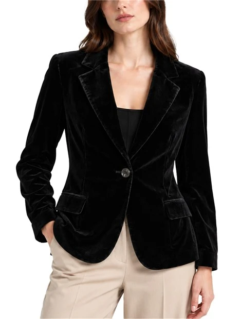 BLAZER MONOPETTO IN VELLUTO DI VISCOSA DONNA NERO