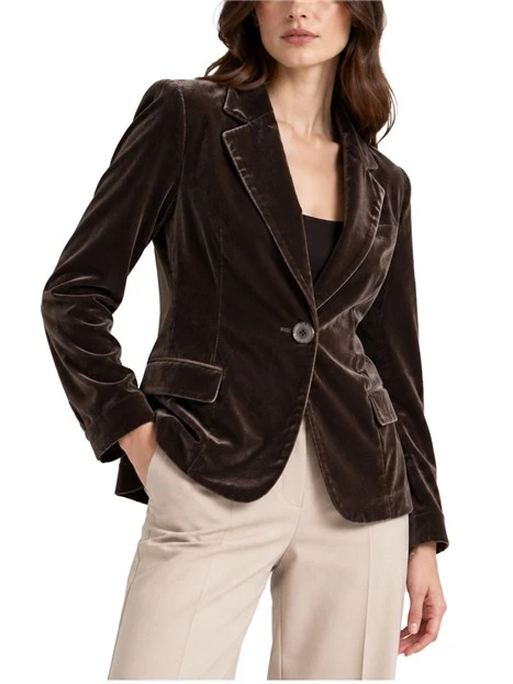 BLAZER MONOPETTO IN VELLUTO DI VISCOSA DONNA MARRONE
