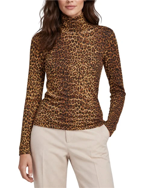 MAGLIA DOLCEVITA CON FANTASIA ANIMALIER DONNA MARRONE